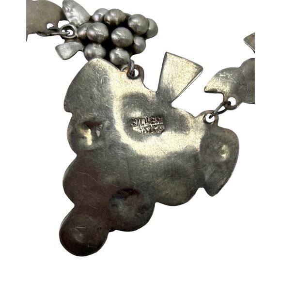 Vintage Art Deco Mexican Sterling Silver Repousse Grape Necklace 16" Long - Picture 8 of 8